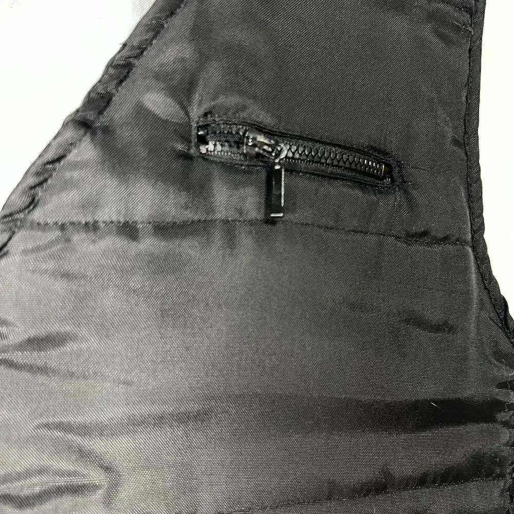 Vintage 90s Mens Size Medium Black Quilted Nylon Zip Vest Silver Lining Catalina